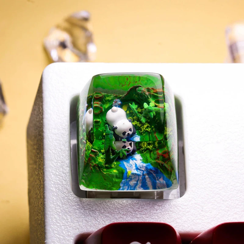 Organism Resin Keycap Creactive Art Keyboard Decoration Panda Figure Animals Theme 3D Landscape Replaceable Keyboard Keys