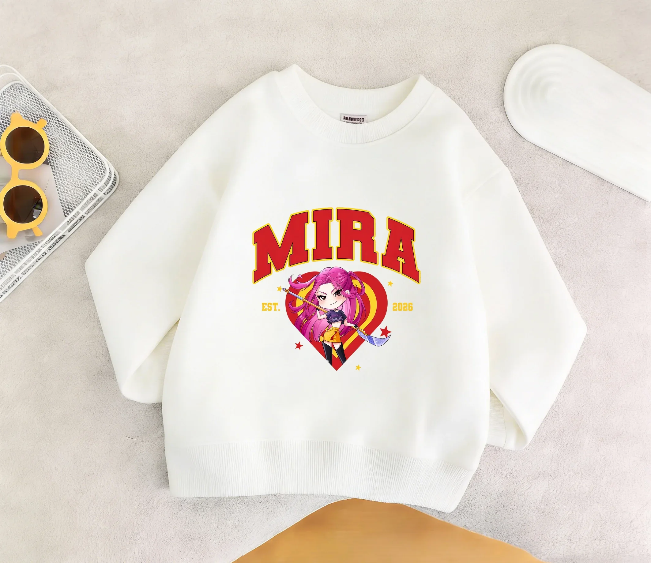 2026 Children Round Neck Sweatshirt Sweet Heart Star Graphic Print Soft Long Sleeve Pullover Spring Autumn Outfit