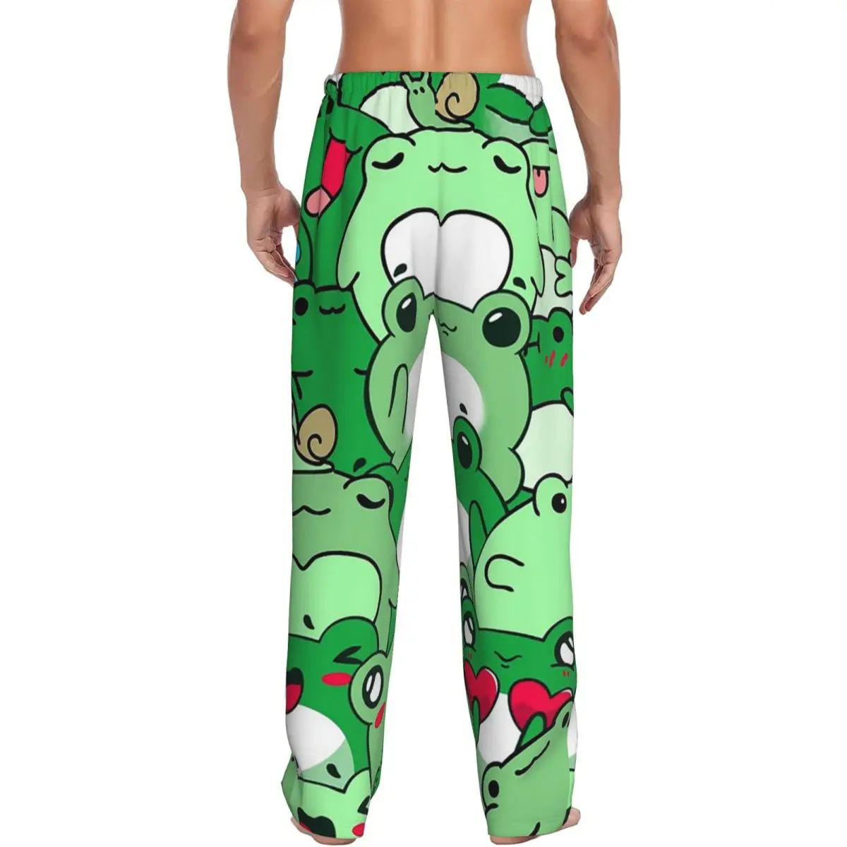 Custom Crowded Cute Frog Pattern Pajama Pants Men Sleepwear Sleep Lounge Bottoms with Pockets