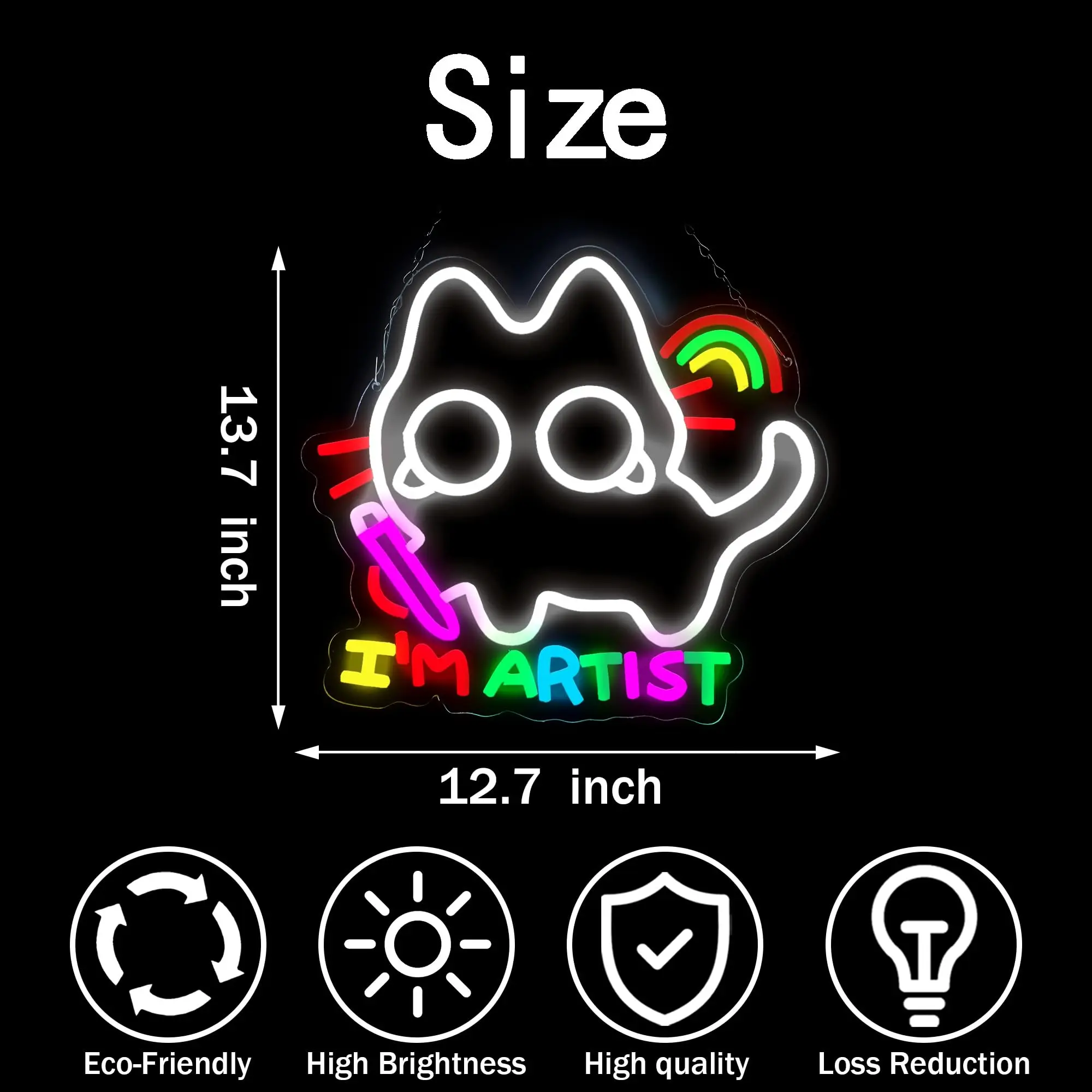 Custom I'm Artist Cat Neon Sign LED Wall Light Colorful Cartoon Cat Themed Neon Lamp for Kids Room Art Studio Gift for Artist