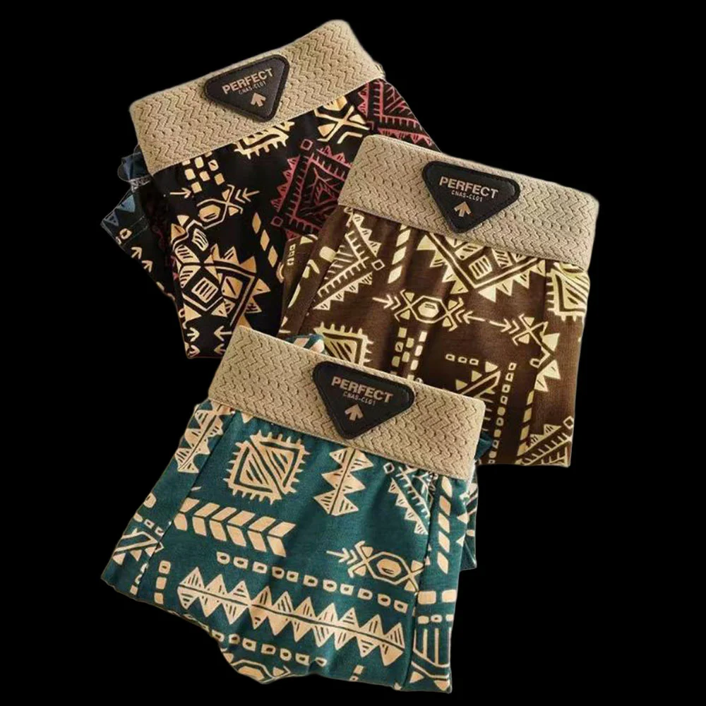 Vintage Intimates Men's Boxer Briefs Underwear Fashion Personalized Printed Middle Waist Boxers Shorts U Convex Pouch