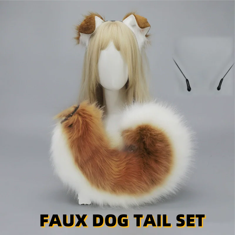 4 Types Handmade Halloween Simulated Faux Dog Ear Headband Comic Con Bendable Plush Dog Tail Cosplay Realistic Animal Ears Props