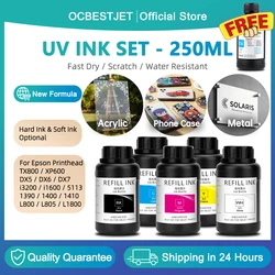 Free UV Cleaning With 5PCS 250ML UV Ink For Epson XP600 TX800 L800 L805 L1800 1390 R1390 1400 DX5 DX7 DX10 i3200 i1600 4720 5113