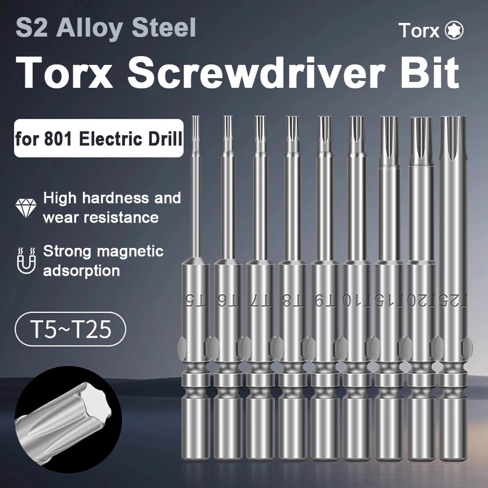 

10pcs 5mm Shank Electric Torx Screwdriver Bit T5 T6 T7 T8 T9 T10 T15 T20 T25 Magnetic Screw Driver Bits for 801 Electric Drill