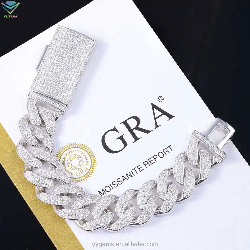 Luxury New Style Cuban Necklace 18mm Width S925 Sterling Silver with d Color Vvs Moissanite Heavy Cuban Link Chain.