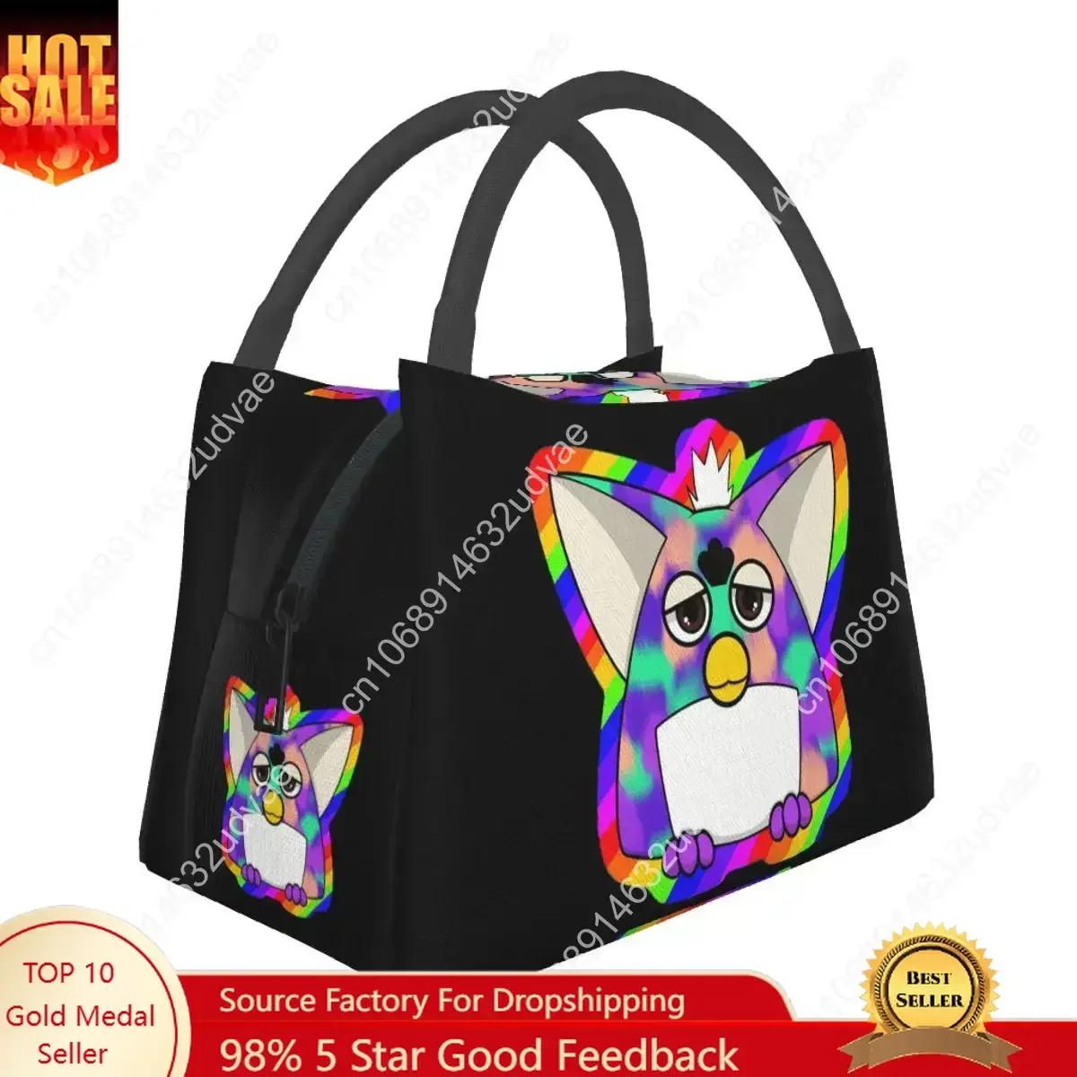 Gay Tye Dye Furby Relaxed Fit Lunch Bags Insulated Bento Box Portable Lunch Tote Picnic Bags Cooler Thermal Bag for Woman Girl