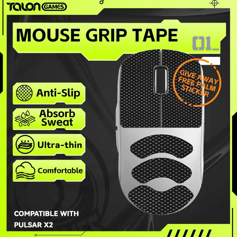 1 Pack TALONGAMES Mouse Grip Tape for Pulsar X2 Wireless Mouse,Palm Sweat Absorption Anti Slip Tape,Cut to Fit,Easy to Apply