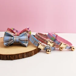 Plaid Pattern Cat Collar Bowknot Adjustable Safety Personalized pet collar Customized Name Soft Collar