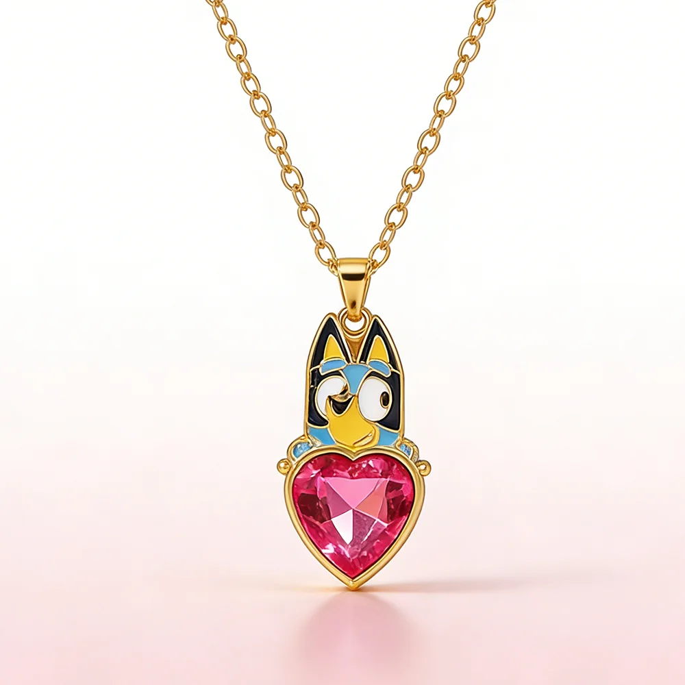 Crystal Bluey Dog Necklace Gold Color Women's Fashion Jewelry Simple Creative European American High-End Accessory Gift for Girl