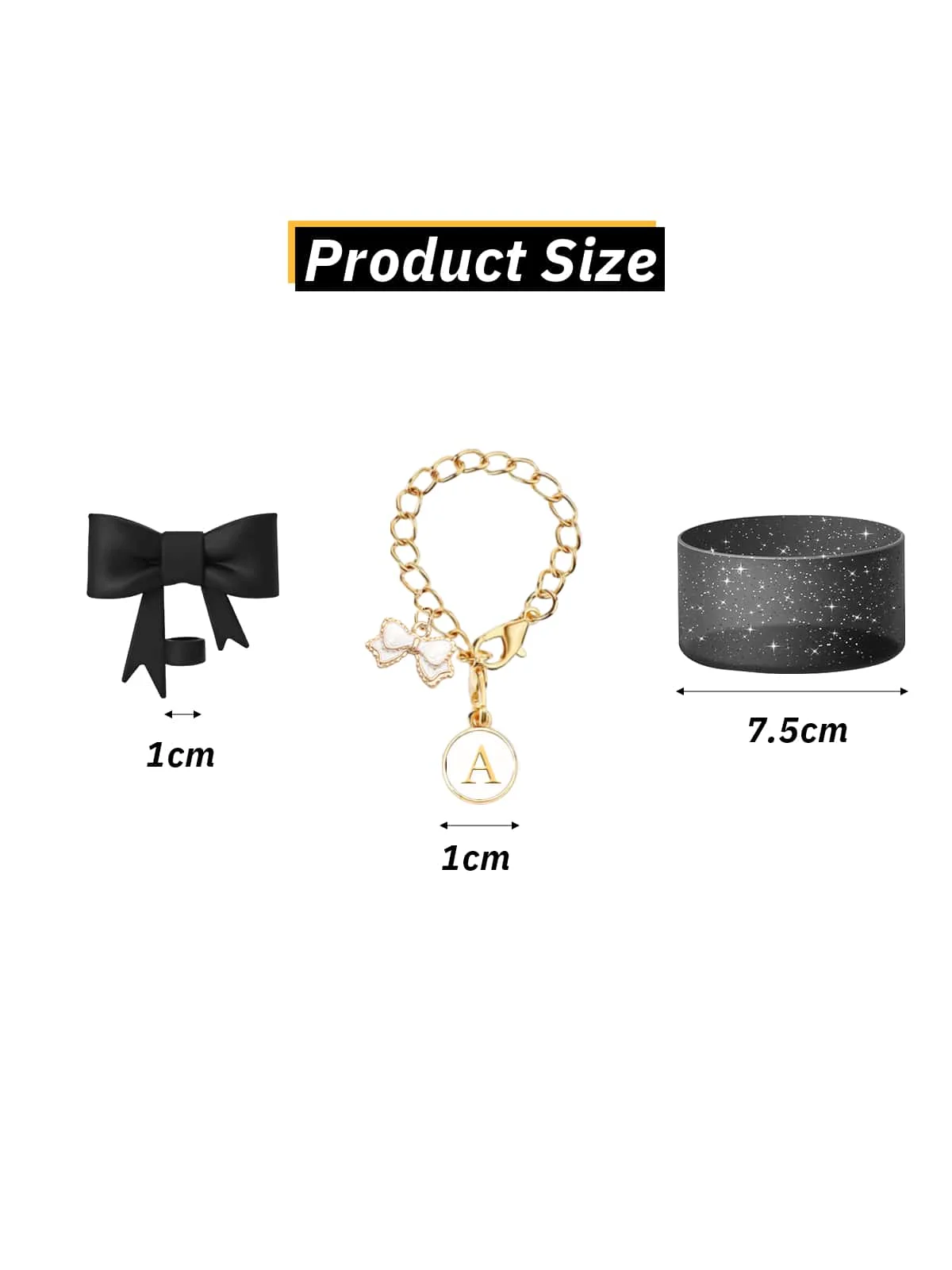 3pcs Accessories Set for Stanley Tumbler with Handle 1cm Straw Topper Cover Diamond Butterfly Charm Glitter Silicone Boot-Black