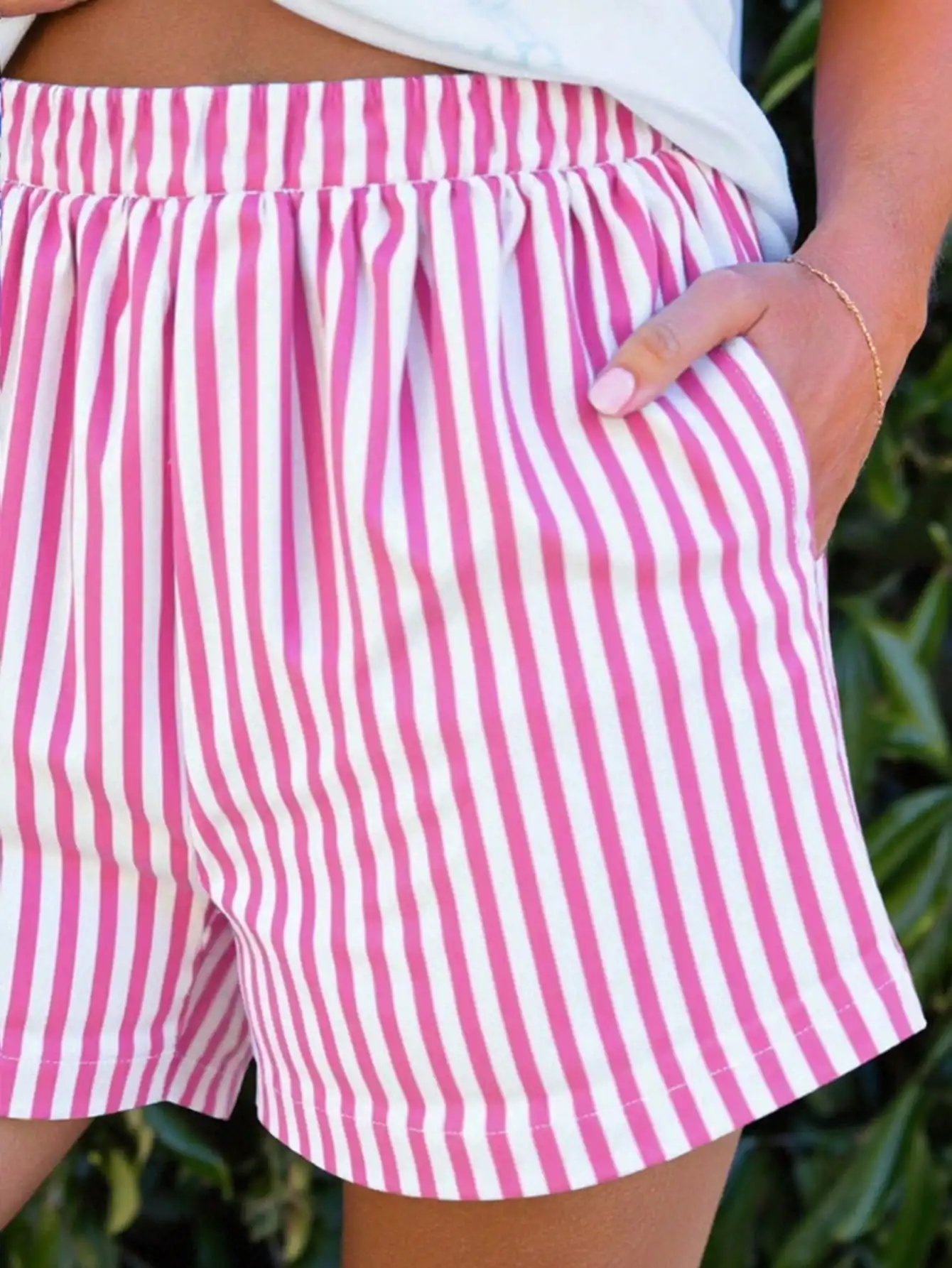 여성용 꽃무늬 루즈 티셔츠 & 핑크 스트라이프 반바지 세트, 여름 캐주얼 의상