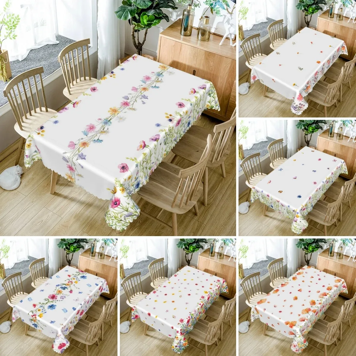 

Vibrant Floral Print Waterproof Polyester Table Cloth For Spring Summer Outdoor Picnic Dining Table Decoration 2D Flat Printed