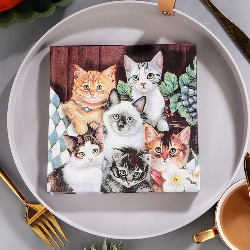 20 Buah Serbet Cetak Gaya Cina Serbet Kertas Decoupage Meja Tanaman Hijau Tisu Kertas Serbet untuk Perlengkapan Pesta Pernikahan