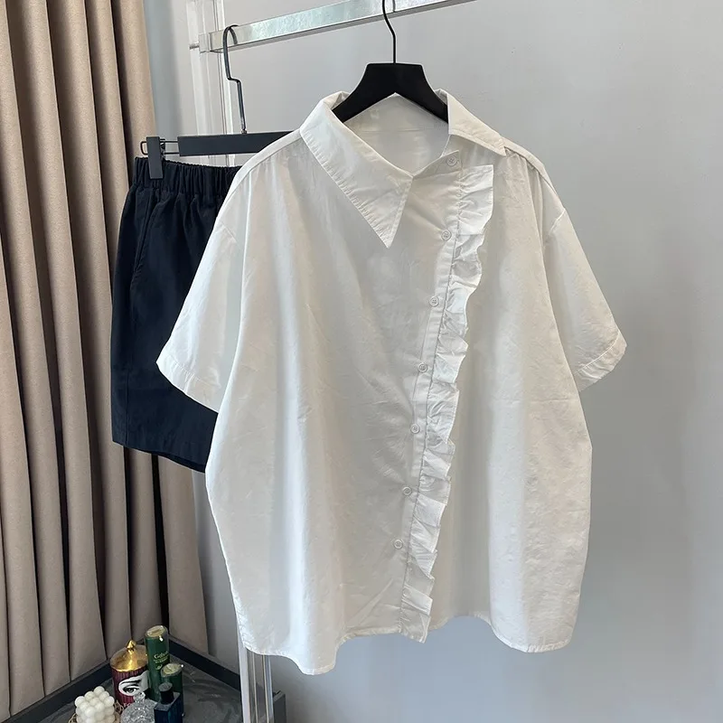 

Рубашки с коротким рукавом, женские хлопковые лоскутные рубашки, облегающая рубашка в стиле Харадзюку, современный художественный городский студенческий молодежный топ, повседневный