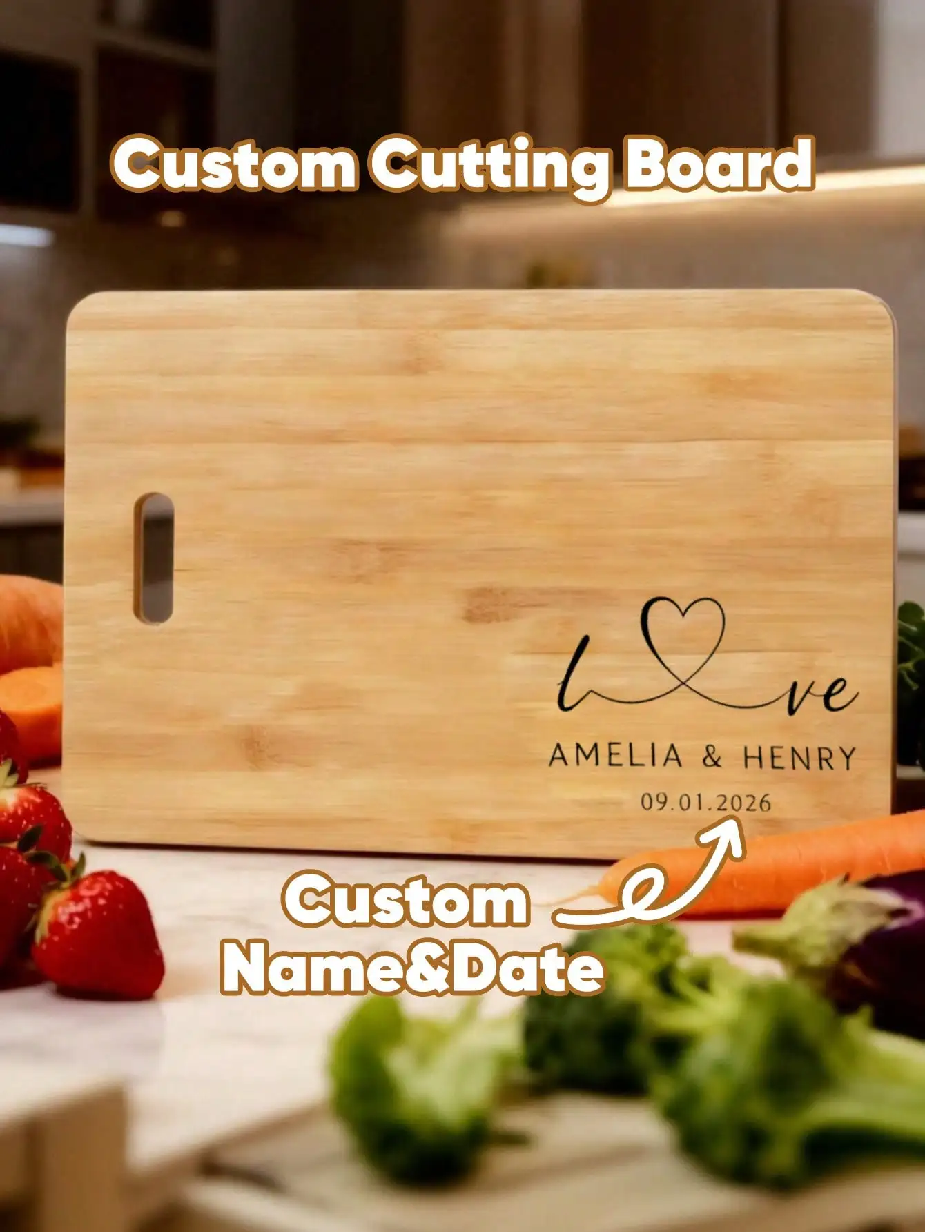 Tabla de cortar personalizada con nombre y fecha, bandeja reversible para queso, decoración de cocina, regalo para parejas, aniversario de boda