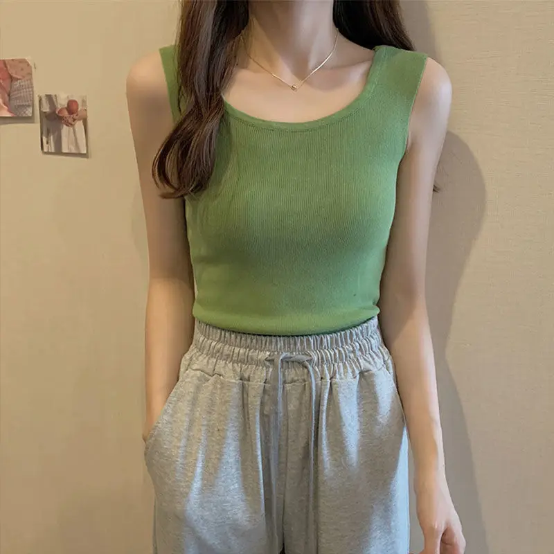 Knitted Bottom Vest Women's Summer 2023 New Korean Version Slim Anti-fade Solid Color with Sleeveless Top