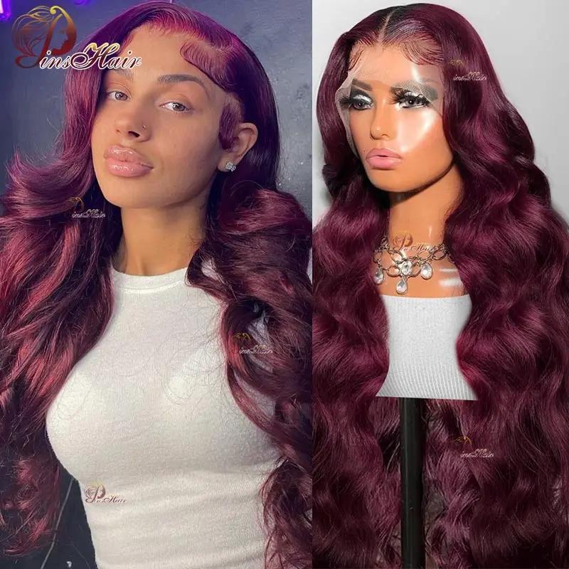 Body Wave Burgundy Lace Front Wig Human Hair Pre Plucked 13X4 Lace Front Wig Human Hair for Women Remy Lace Front Wig 180% 30''