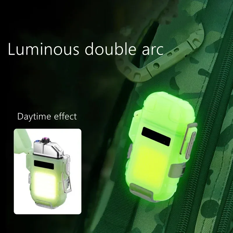 Transparent Shell Waterproof Dual Arc Pulse Electronic Lighter, Type-C Charging, Outdoor Windproof Adventure Lighting Igniter