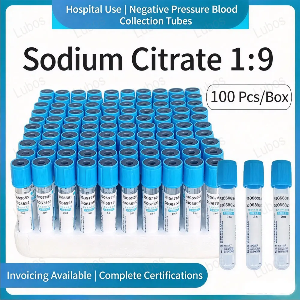 100 Pcs Disposable Sodium Citrate 1:9 Vacuum Blood Collection Tube Sterile Laboratory Test PRP Plastic Tubes Blue Cap