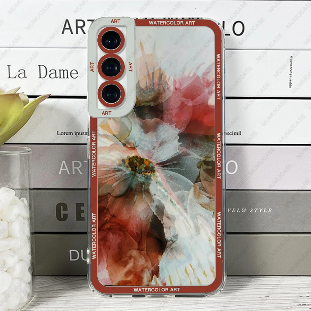 Case For Samsung Galaxy S24 S20 S21 FE S22 S23 Ultra A13 A32 A33 A50 A52 A53 A73 A54 A14 Soft Cover Watercolor art