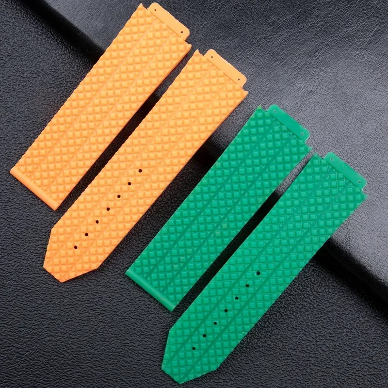 

Мягкий натуральный резиновый браслет 24x17 мм 26x19 мм, выпуклый ремешок Hublot для серии Big Bang, мужской браслет из нержавеющей стали, складная пряжка