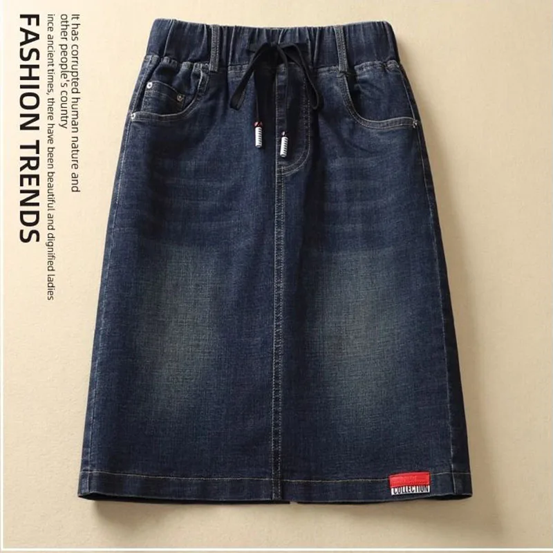 

Женские джинсовые юбки 2026: Новинка Весна-Лето, эластичные, с высокой талией, с разрезом, универсальные макси-юбки в ковбойском стиле, синие, до 5XL