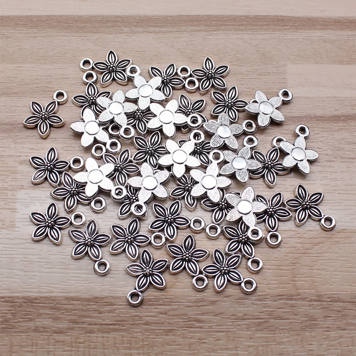 IFOCUS 40pcs/Lot Flower Charms For DIY Jewelry Making Zinc Alloy 11x11mm/0.43x0.43inch