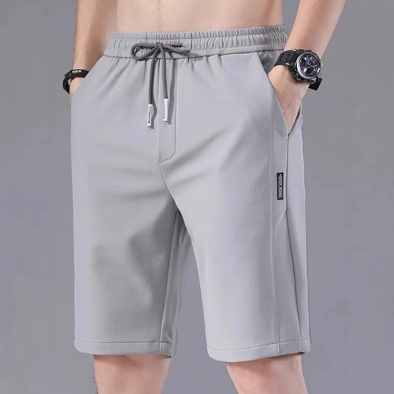 

Мужские летние тонкие дышащие свободные ледяные шелковые износостойкие цвета пять четвертей повседневные спортивные орты прямые брюки со средней талией