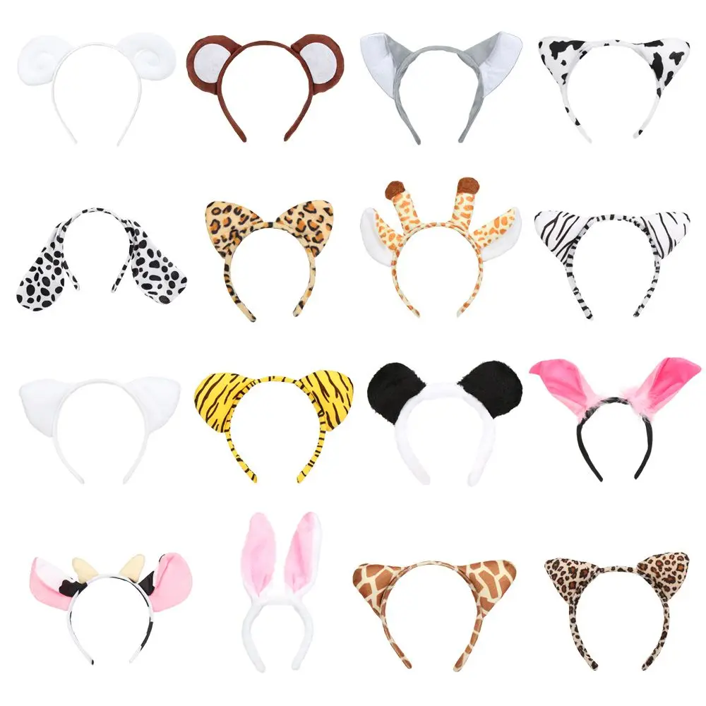 Cartoon Plush Dog Zebra Tiger Hair Band Animals Ears Headband Cosplay Halloween Christmas Birthday Theme Party Supply