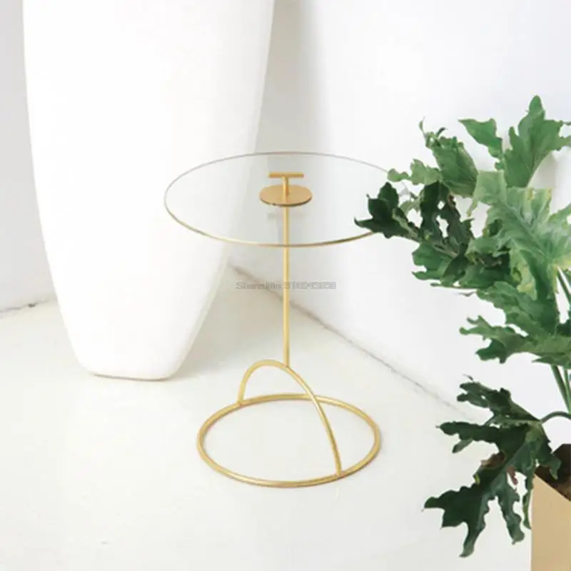 Simple Household Golden Round Table Tempered Glass Small Coffee Table Electroplating Process Movable Sofa Side Table