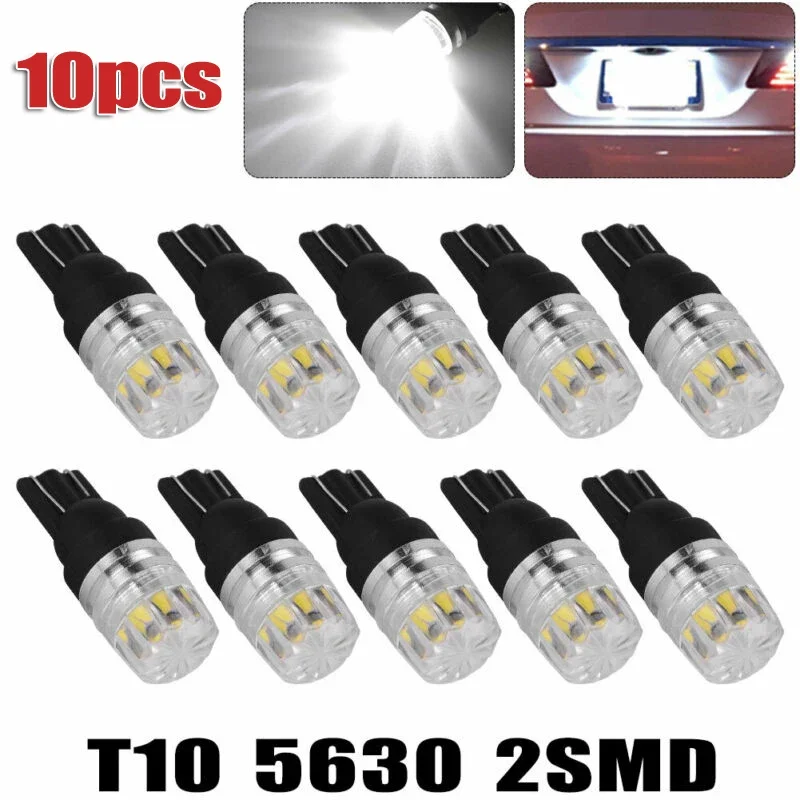 10Pcs Base Led Bulb 12V 2SMD LED High Power Dome Map License Light Bulbs W5W 168 194 2825 6000K White High-power Automobile