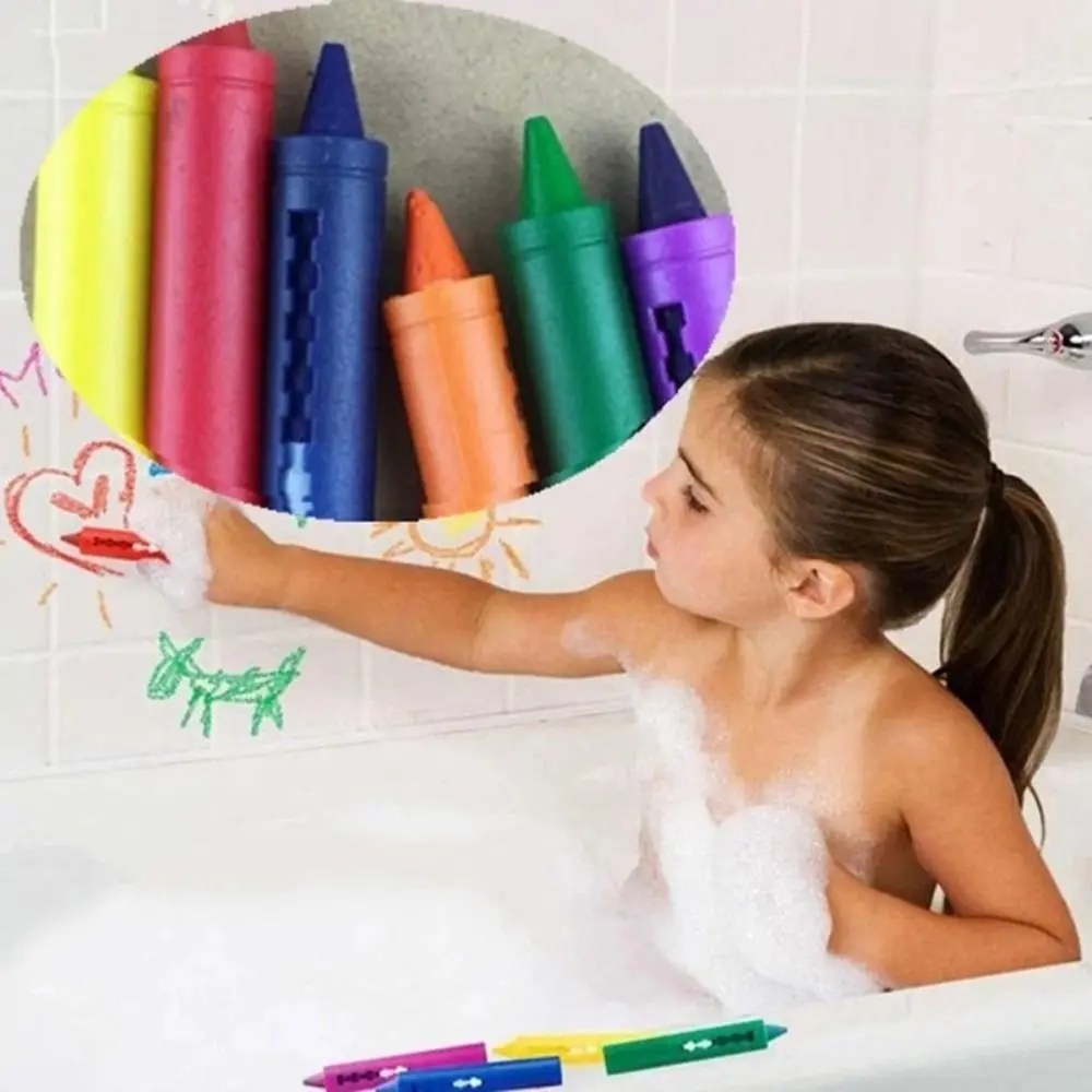 6Pcs Creative Erasable Bathroom Crayon Washable Multicolor Graffiti Toy Bathing Crayons Cognitive Floating Toy