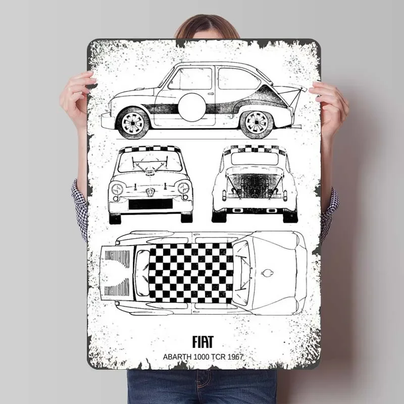 BNW Fiat Abarth 1000 TCR 1 Tinplate Sign Cars Poster Vintage Metal Plate Retro Metal Signs for Garage Wall Art Decoration Room