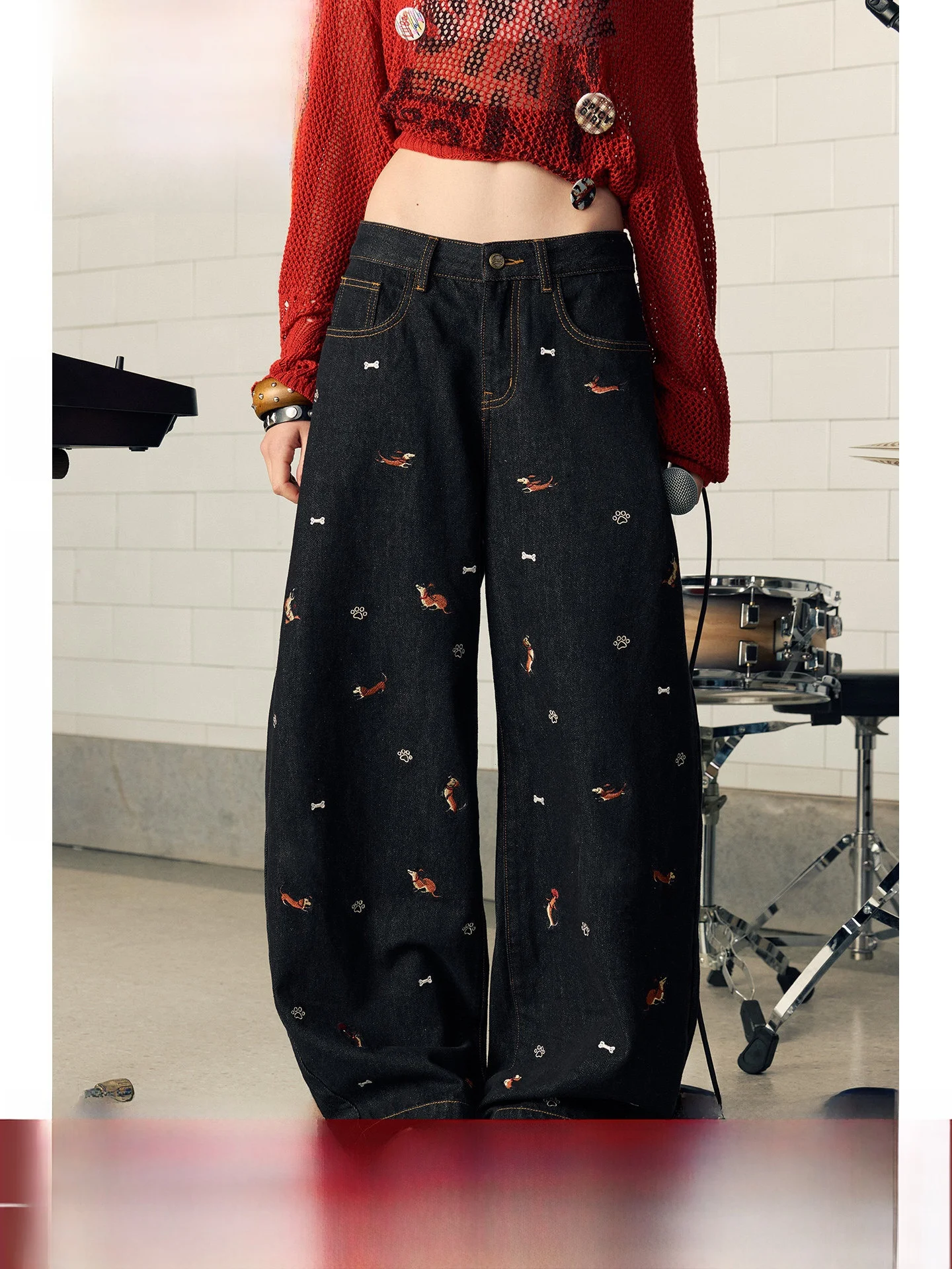 

BeerBro женские джинсы с вышивкой и маленьким ножом, оригинальные цветные джинсы, свободный крой, повседневные широкие брюки с низкой талией