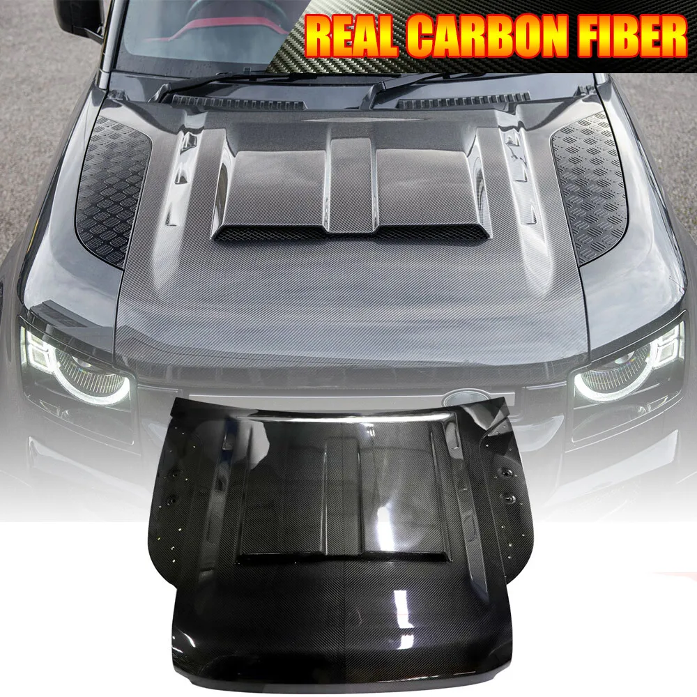 For Land Rover Defender 110 2020-2023 DRY CARBON FIBER Front Bumper Bonnet Cover