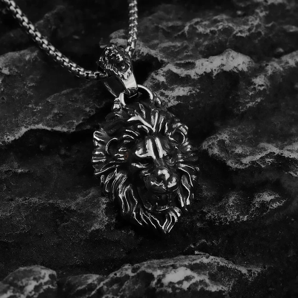 Metal Lion Head Pendant Necklace Men\'s Hip Hop Necklace New Product European and American INS Personalized Jewelry