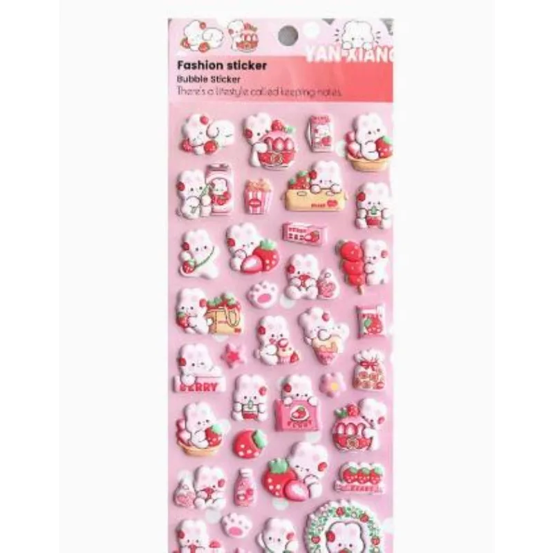 

2025 New Pink strawberry bunny children's cartoon EVA three-dimensional foam sticker for planner, diary, decoration
