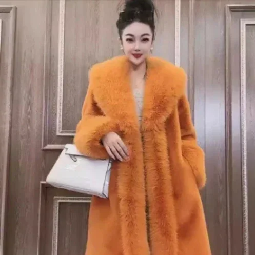 Women\'s Winter Faux Fur Jacket Fashion Luxury Plush Coat Baggy Warm Furry Mink Women Models Mid Long Fur Faux Fox Hair Overcoat