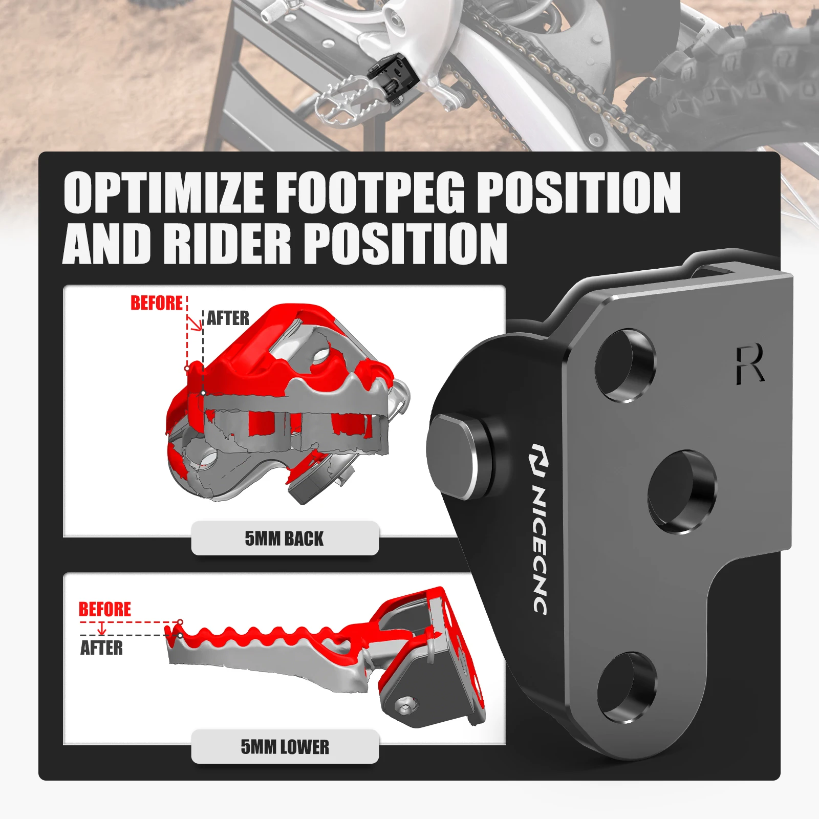 NICECNC For Yamaha YZ250F 2024-2026 YZ450F 2023-2026 YZ 250F 450F Offset Foot Peg Lowering Mount Brackets Motorcycle Accessories view 5