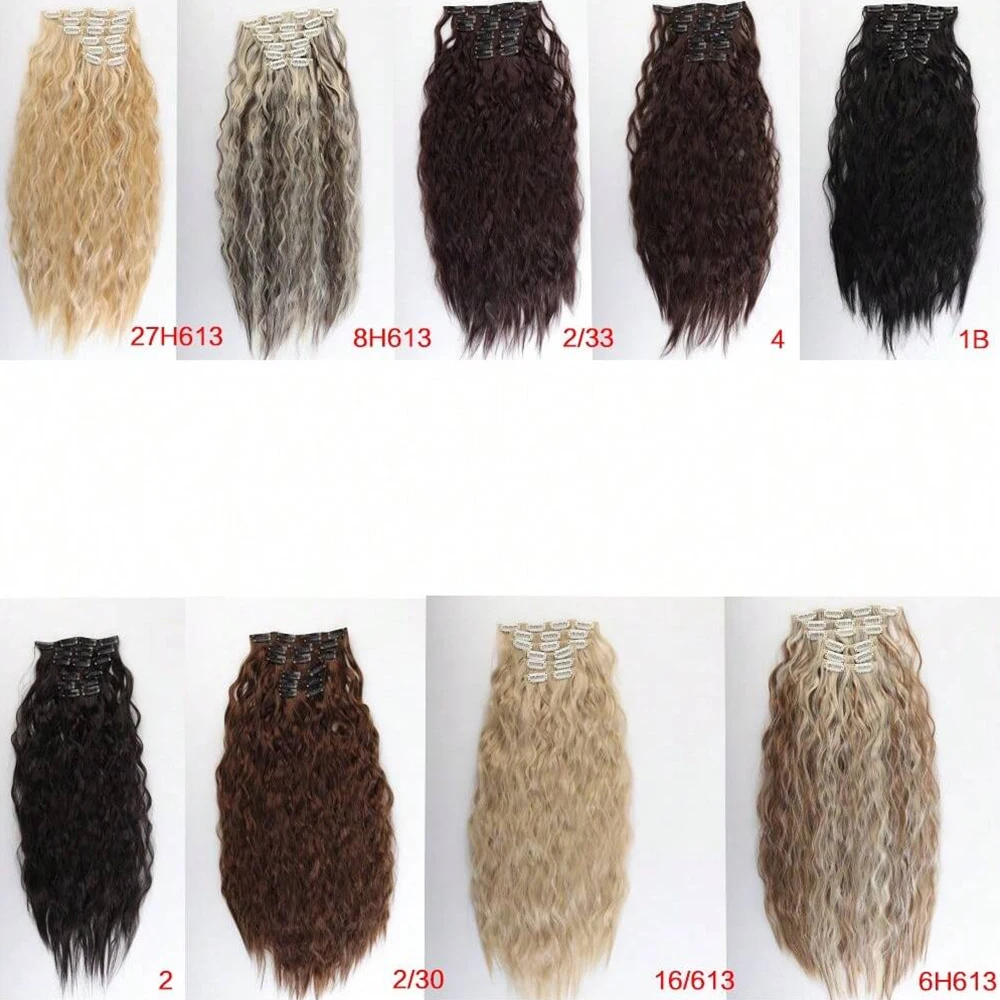 Synthetic Hair Extensions 16Clips In 6PCS Set Curly 24inch Long Clip On Hairpiece Corn Wavy Style For Women Girls Daily Party