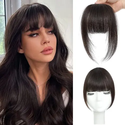 Imagen 2 del producto Extensiones de Cabello con flecos negros, flequillo corto y liso de 6 "", postizo plano de dos lados