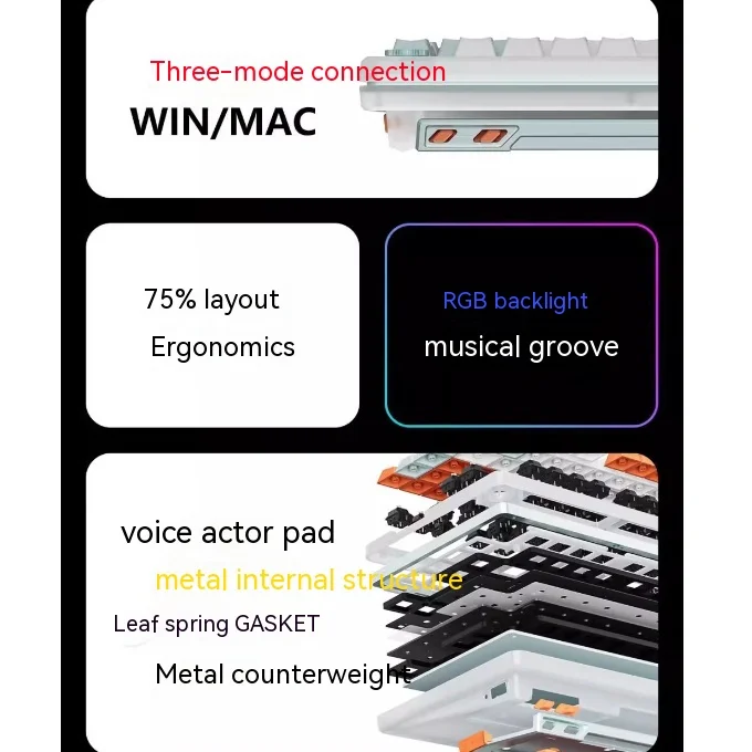 Keyverse Infi75 Lite 75% Wireless Mechanical Keyboard, Gasket Structure, Hot Swappable RGB Custom Mechanical Keyboard