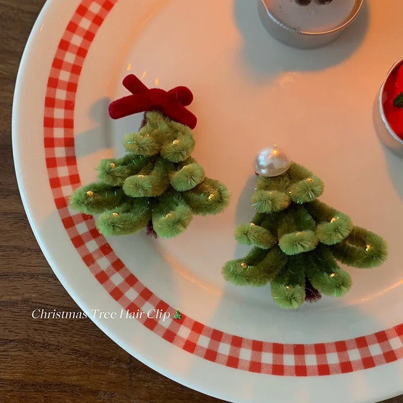 

NEW Handmade Bow Christmas Tree Hair Clips Christmas Party Hairpin INS Trendy Crab Hair Clip for Women Girls Hair Accessories