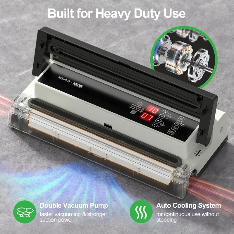 ماكينة سد الفراغات التجارية مقاس 16 بوصة من SEAL، ماكينة تعبئة مكنسة اللحم مع مضخة مزدوجة ونظام تبريد تلقائي، S