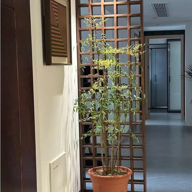 Log screen black walnut solid wood mobile living room entrance hollow partition simple new Chinese style home shelter