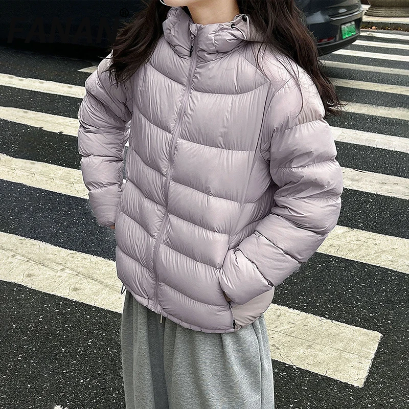 

FANAN Thick Warm Down Coats For Women Hooded Design Zipper Cardigan Cotton Jackets Office Lady Minimalism Outwear Winter New