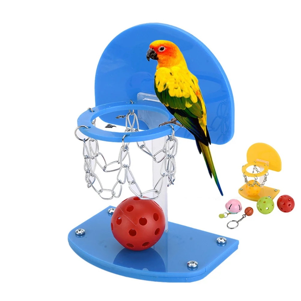 

Mini Basketball Game for Parrots Size L Blue Bright Multi-Color Desktop Table Sport Set Develops Dexterity Creativity and Visual