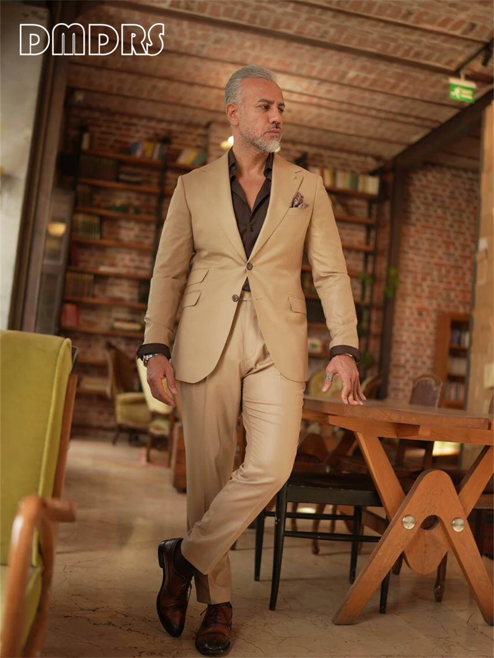 Classic Beige Suit Set for Men XS-5XL Customized Size Colors Formal Suits Jacket Pants Set Nothed Laple Smart Suits