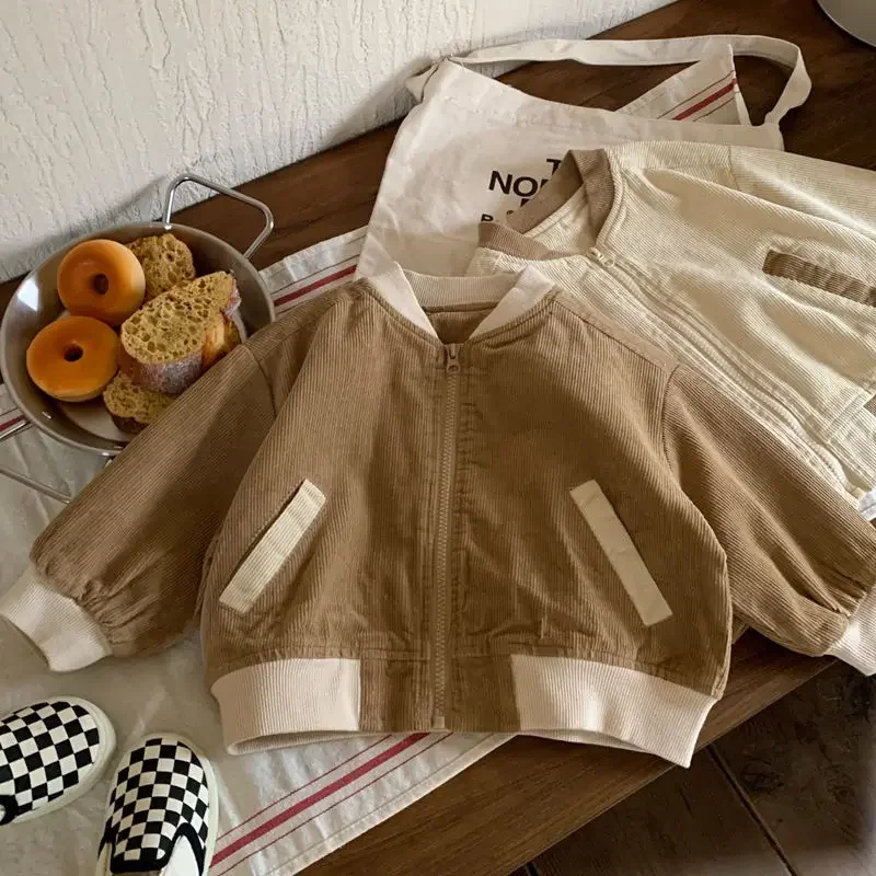 2-9 Y New Autumn&spring Simple Retro Style Japanese&Korean Childrens Corduroy Coat Shirt Girls&Boys Baby Loose Jacket Outerwear