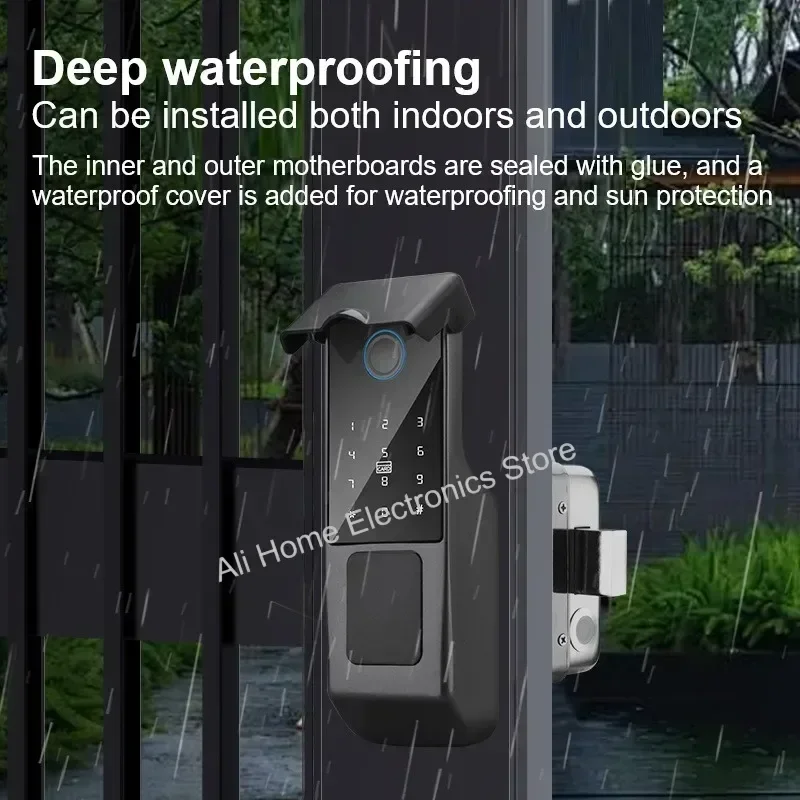 TTlock Smart Door Lock TUYA WIFI Fingerprint Lock IC Card NFC Password Key Unlock Courtyard Electronic Door Lock IP68 Waterproof